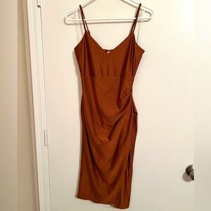 Elegant Brown Spaghetti Strap Dress